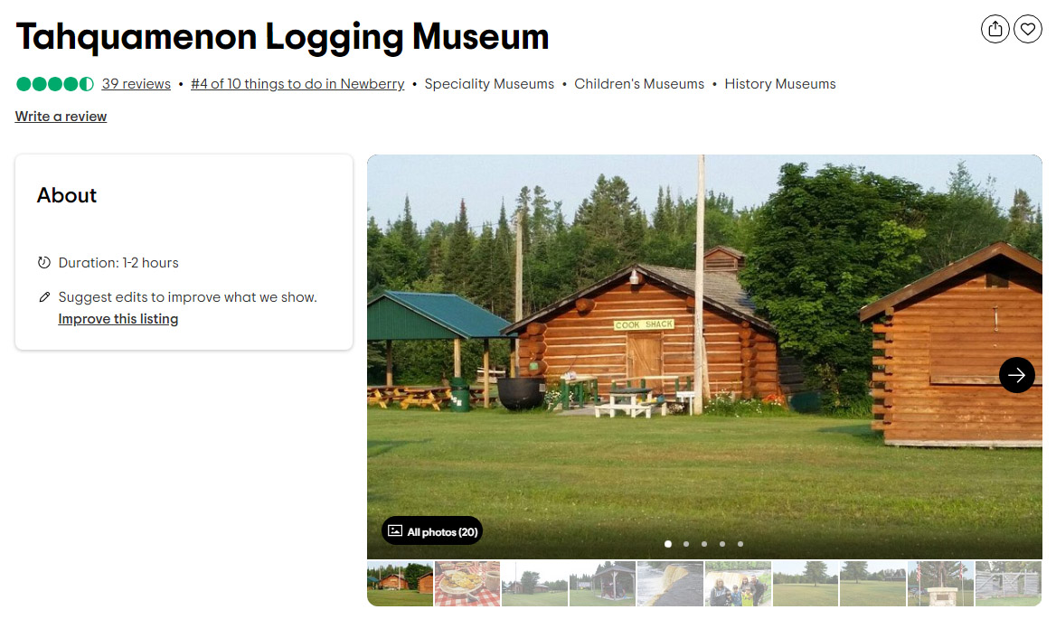 Image of Tahquamenon Logging Museum Trip Advisor Listing